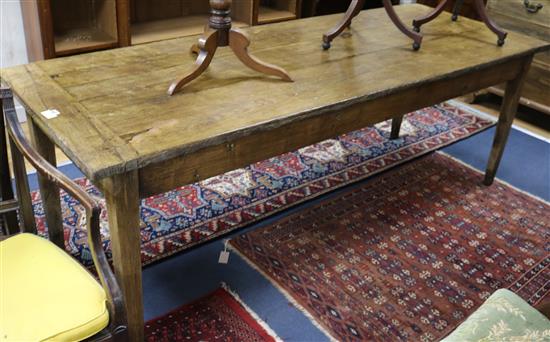 A French fruitwood farmhouse table 7ft 1in x 2ft 7in.